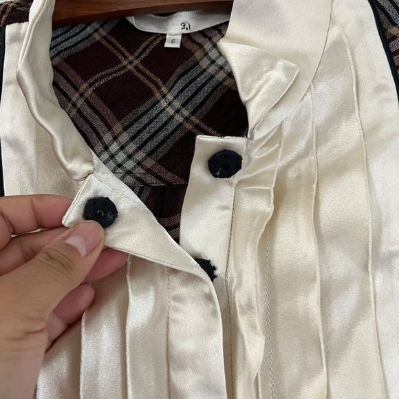 3.1 Phillip Lim Burgundy Sheer Plaid Satin Pleated Bib Wool Blend Tunic Blouse 6 - Picture 5 of 7